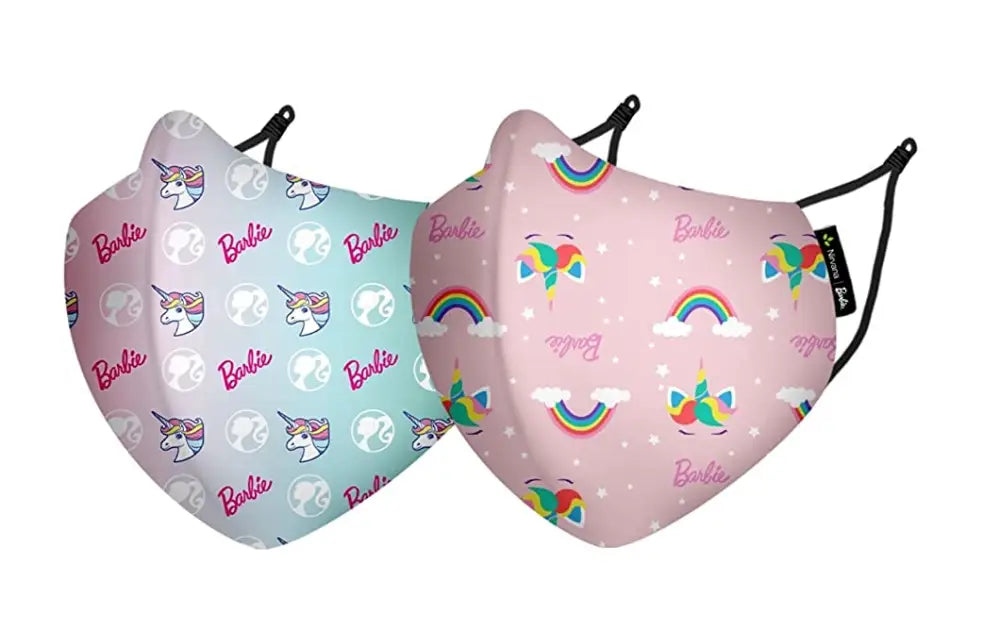 Nirvana Disney N95 - FFP2 Anti Pollution Mask for Kids & Adults Pack of 2-Barbie Rainbow and Unicorn
