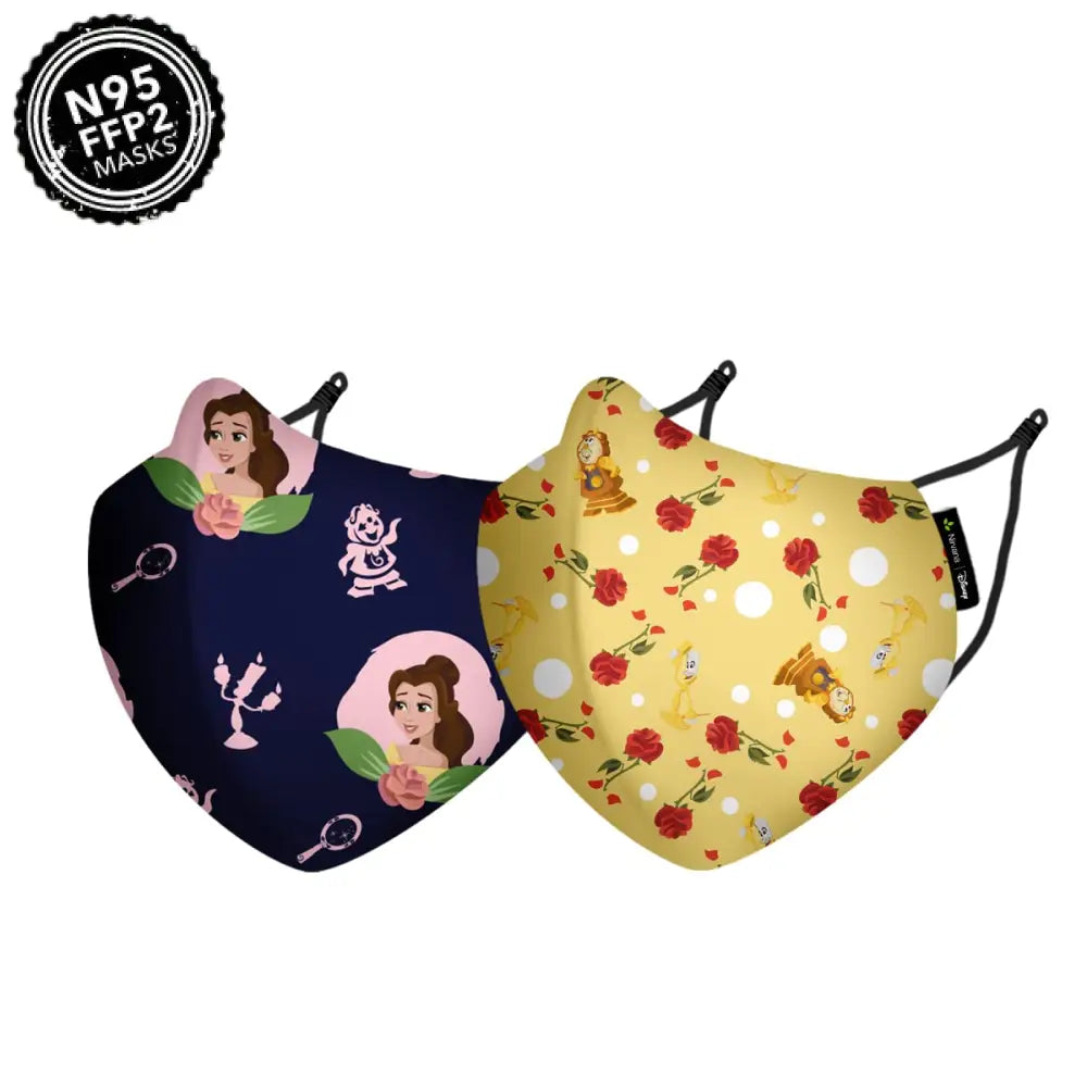 Nirvana Disney N95 - FFP2 Anti Pollution Mask for Kids & Adults Pack of 2-Belle and Beauty and Beast