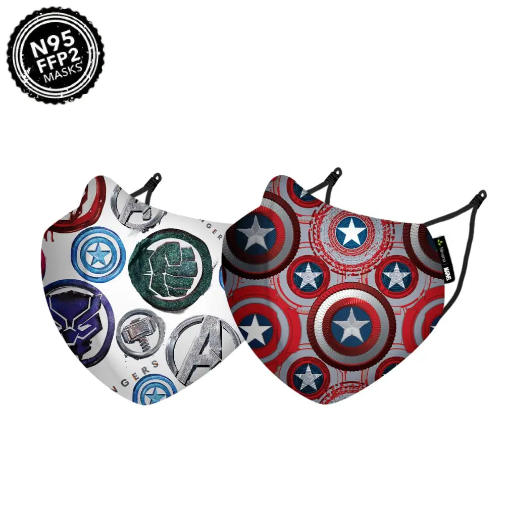 Nirvana Disney N95 - FFP2 Anti Pollution Mask for Kids & Adults Pack of 2-Bright Shields and Gaurdians