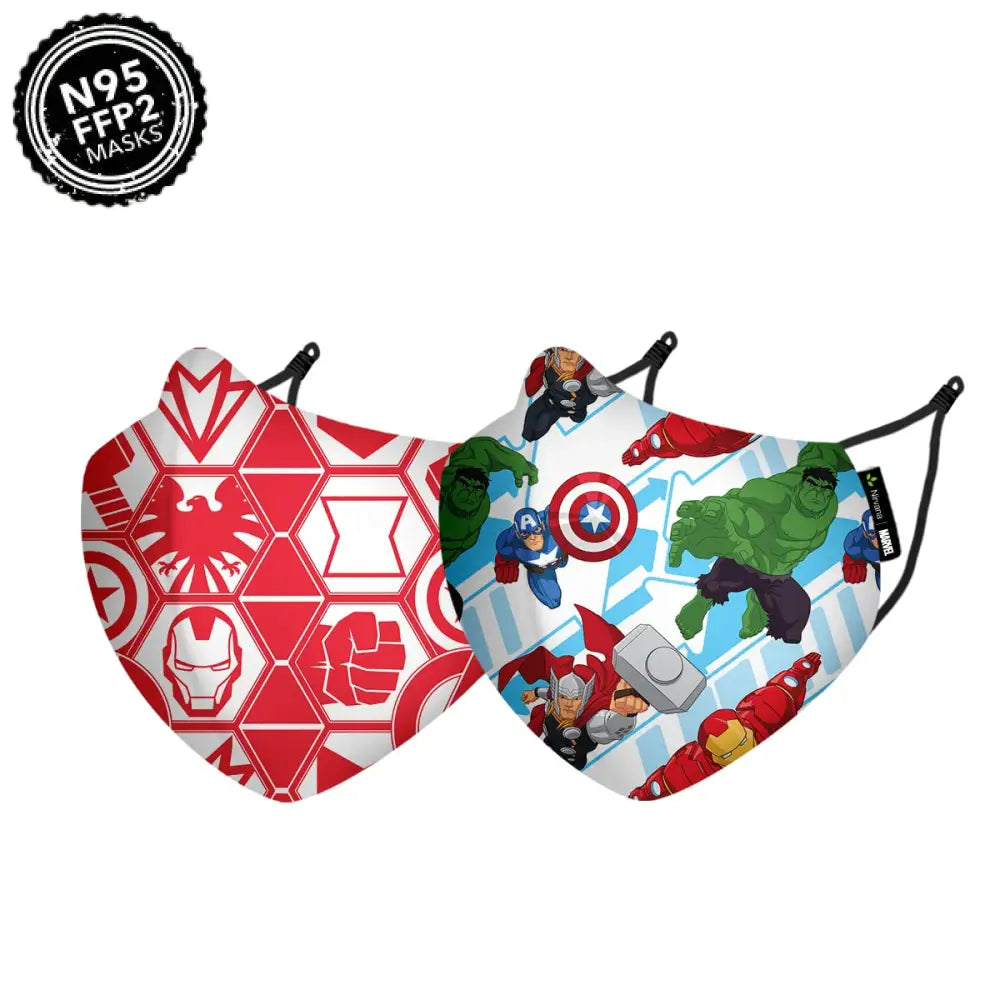 Nirvana Disney N95 - FFP2 Anti Pollution Mask for Kids & Adults Pack of 2-Flying Heroes and Red Badges